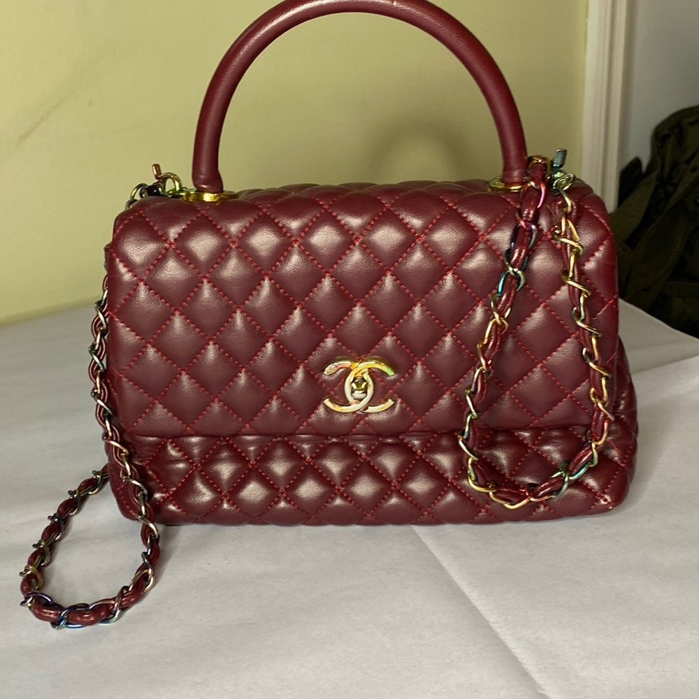 Vintage chanel CoCo medium burgundy purse - Picture 1 of 16